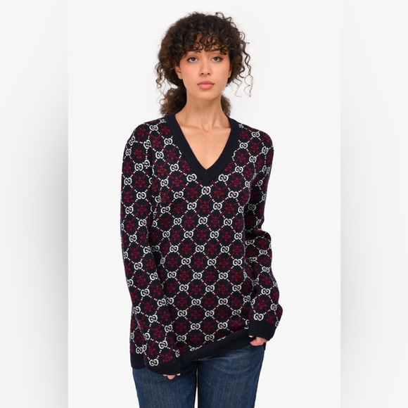 Gucci GG Monogram Wool V-Neck - Picture 2 of 13